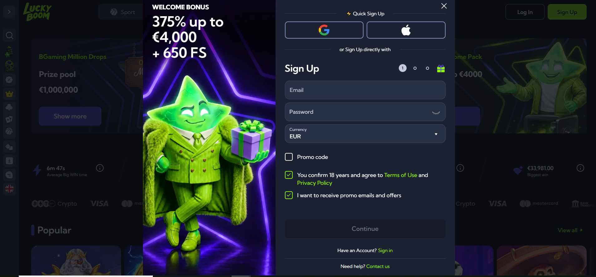 Lucky Boom Casino Login and Registration